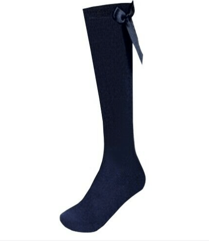 GIRLS KNEE HIGH COTTON RIBBON BOW LYCRA SOCK WITH MATCHING BOW LONG SCHOOL SOCKS