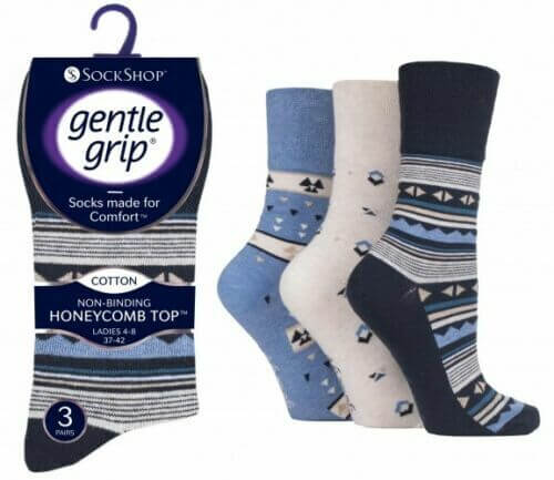 Womens Socks Gentle Grip Socks Honeycomb Top Non binding Soft Socks UK 4-8 - Comfyfit ltd