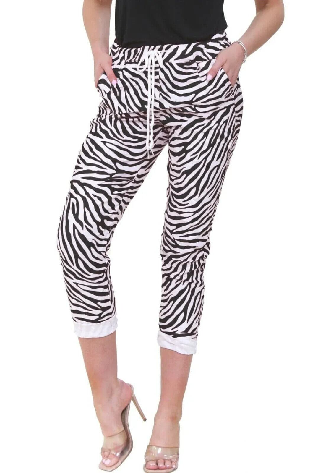 Women's Italian Causal Stretch Magic Polka & Zebra Print Trouser Summer Pants
