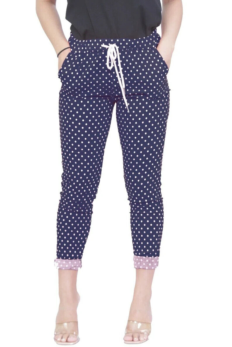 Women's Italian Causal Stretch Magic Polka & Zebra Print Trouser Summely.Brand New Condition with tags.Excellent Premium Quality.Plain Summer Colors.2 side pocket 2 back pocket.Elastic waist drawstr