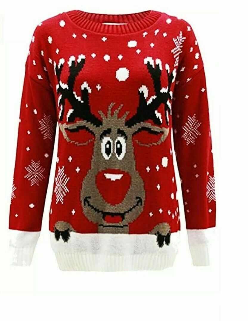 Festive Jumpers Unisex XMAS "Star Rudolph on the wall Novelty" Prints Jumper Sweater