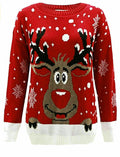 Unisex Christmas jumper with reindeer design and snowflakes.